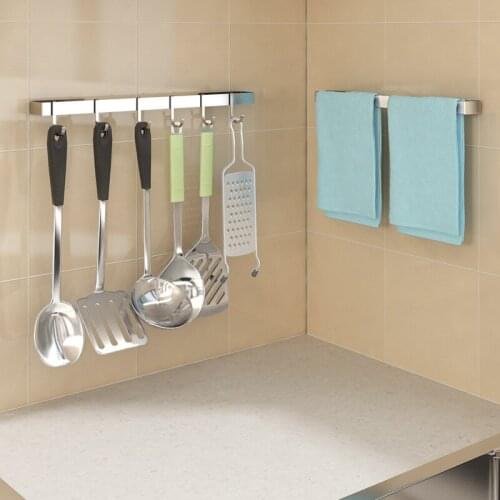Wall Mounted 304 Stainless Steel Kitchen Rag Storage Rack over Sink with Utensil Organizer Hanging Hooks Accessories Holder