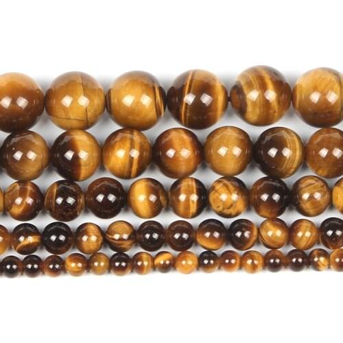 Natural Stone Smooth Yellow Tiger Stone Gem Charm Round Loose Beads For Jewelry Making Needlework Bracelet Diy Strand4-12MM
