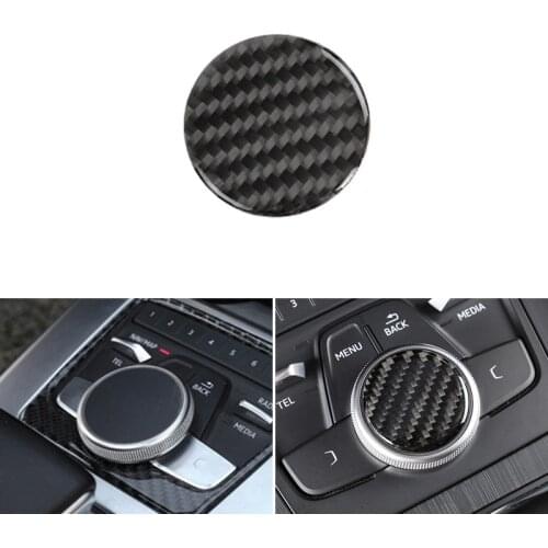 Real Carbon Fiber Car Center Gear Control Panel Multimedia Switch Knob Cover Trim For Audi A4 B9 A4L 2017 2018