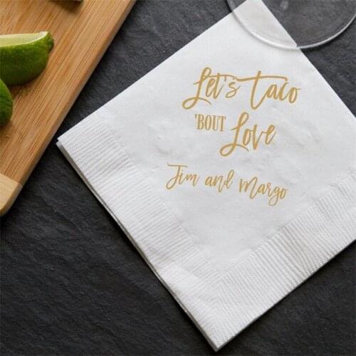 Personalized Wedding Napkins Lets Taco 'Bout Love - Bridal Shower - Fiesta Shower - Custom Engagement Party Napkins