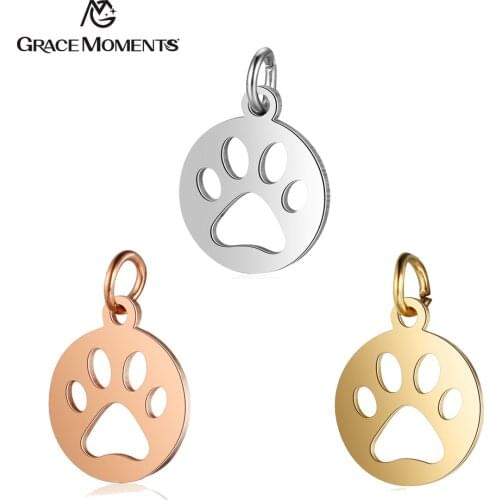 50pcs/Lot 316L Stainless Steel Charms Hollow Dog Paw Charms Pendants for Jewelry Making Bracelet DIY Handmade Accessories Gift