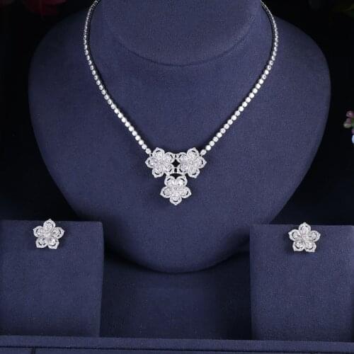 Accking Luxury Flower Bridal Jewelry Sets Dubai Full cubic zirconia For Women Wedding Party Accessories necklace