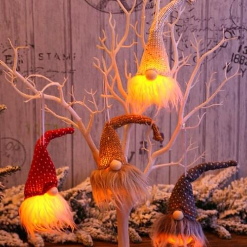 Christmas LED Lighting Gnome Doll Hanging Pendant Swedish Figurines Christmas Tree Decorations for Home Festival Party Favor