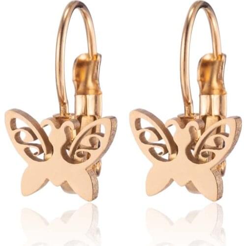 Korean Gold Silver Plated Stainless Steel Origami Butterfly Earrings For Women Lover Small Stud Hook Earings Jewelry BFF Gift