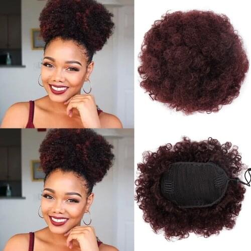 ONYX Synthetic Short 8" Afro Kinky Drawstring Ponytail High Temperature Pony Tail Clip in Hair Extension on Puff Hair Bun