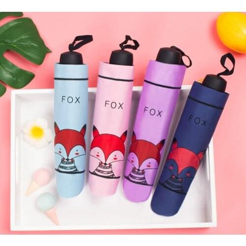 MLGB Cartoon Cute Little Fox Folding Umbrella School Travel Portable Anti-Ultraviolet Childrens Sunny Umbrella