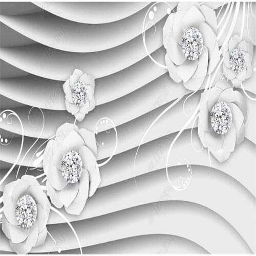 Modern and simple three-dimensional white rose wallpapers TV background wall 3d customized wallpaper