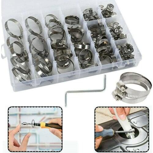 91pcs Stainless Steel Hose Clamps Hose Clip Assorted Kit With No Driver Jubilee Clip Set with Z Wrench