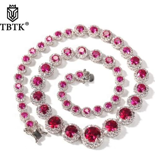 TBTK 14mm CZ Tennis Chain Necklaces Iced Out Round Stone Hiphop Bling Luxury Fashion Rapper Choker Charms Jewelry Dropshipping