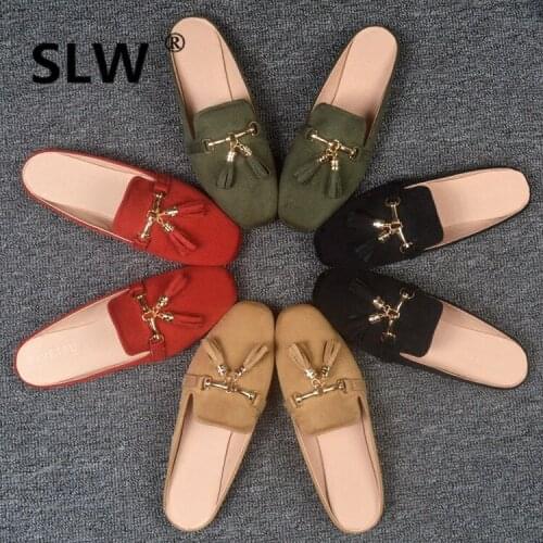Korean style retro tassel chain decorate mules women cozy soft bottom pregnant shoe famous brand design slides woman flats