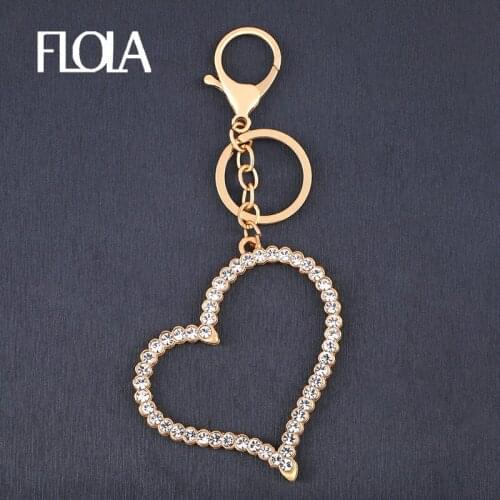 FLOLA Big Heart Keychain Accessories For Women Gold Chain Car Bag Charm Key Ring Holder DIY Wholesale Jewelry Gifts kcha10