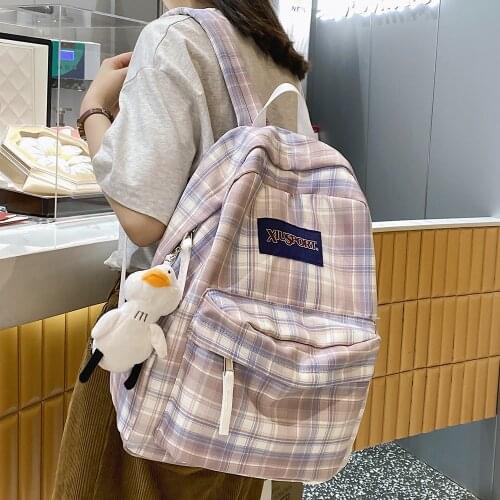 Women Plaid Cute Backpack Nylon Female Harajuku School Bag College Lady Kawaii Lattice Backpacks Fashion Book Girl Bags Student