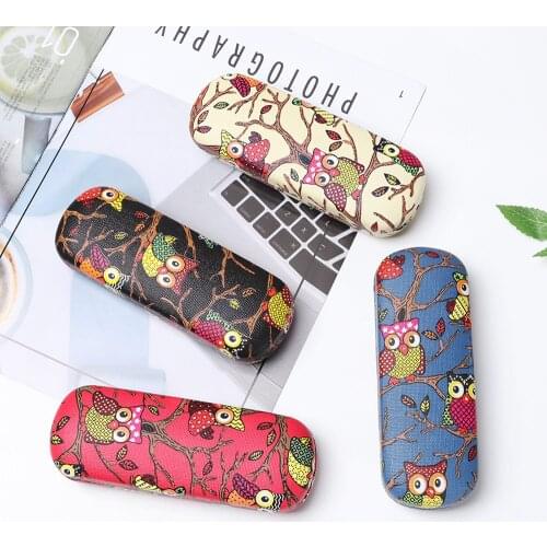 1PC Fashion Glasses Case Printed Cute Portable Fresh Leather Compression Storage Box Mini Travel Holder Eyewear Protector Case