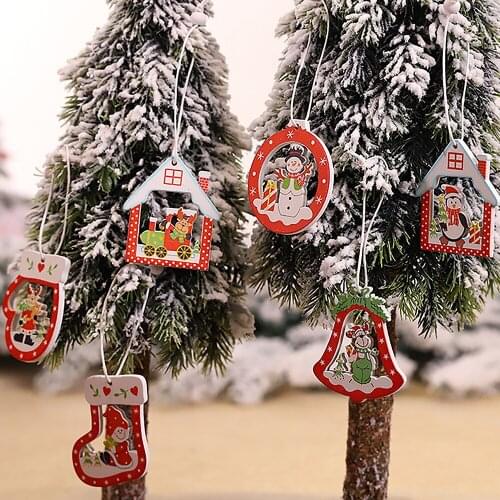 12pcs Christmas Tree Decorations DIY Natural Wood Pendants Hanging Ornaments Xmas New Year Home Decoration Party Supplies Gift