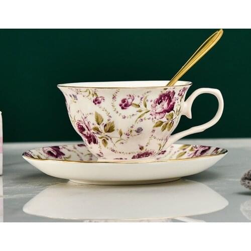 200ML Coffee Cup Saucer Spoon Set Ceramic Flower Cup for The British-Style Afternoon Tea Porcelain Cup and Saucer Coffee Mug