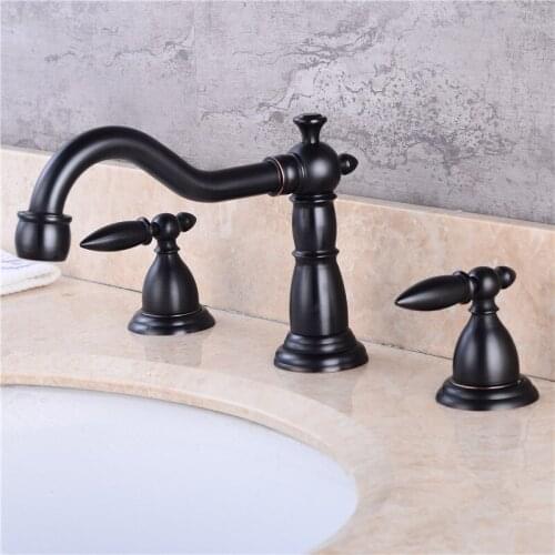 3pcs Basin Faucet WideSpread Bathroom Sink Faucet Two Handle Three-Hole Oil-Rubbed Bronze Hot & Cold Tub Mixer Tap