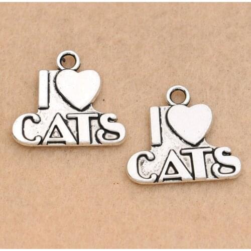 5pcs Tibetan Silver Tone I Love Cats Charms Beads Fashion Pendants Jewelry Diy Handmade 21x23mm