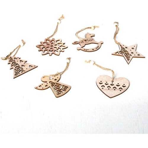 6pcs Wooden Christmas Nordic Snowflake Rocking Horse Xmas Decoration Blank Wood To Paint for Christmas Tree Decoration