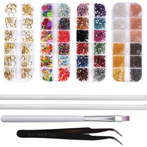 8pcs/set Nail Point Drill Tool Set Rivet Rhinestone Steel Ball Tweezers Point Drill Pencil Set Nail Beauty Tools Kit