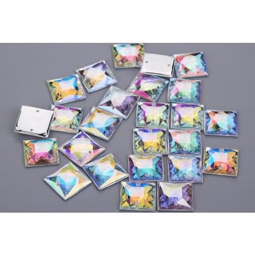 AB Crystal Color 10mm 15mm square Glitter Crystal Sew On Acrylic Rhinestone Flatback Crystal Beads For DIY clothes Jewelry