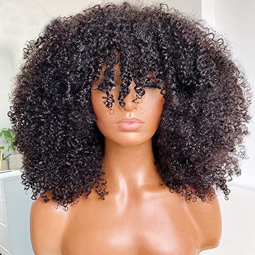 Afro Kinky Curly Wig With Bangs Full Machine Made Wigs 200 Density Synthetic Hair Wigs For Black Women 18 20 22 24 26 inch