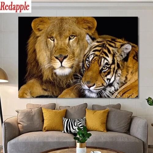 Diamond painting full square round 5 d diy diamond embroidery kits Lion and Tiger Picture mosaic diamond Cross stitch animals