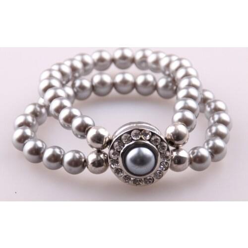 Free shipping new arrive grey pearl beads double row Bracelet Fashion pearl metal button Bracelet