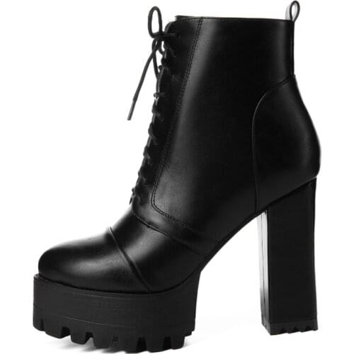 Fashion winter new sexy Pure color Round toe Elegant Cross tied beige Motercycle boots Waterproof Matin boots Ankle boots 32-42