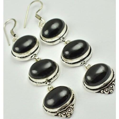 Black Onyx , Silver Overlay on Copper Earrings, 82 mm , E2352