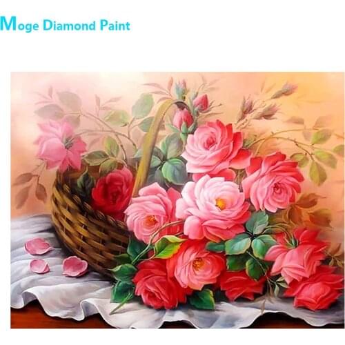 Flower Basket Diamond Painting Cross Stitch Full Round New DIY 5D Home Decorative Red Rose Peony Mosaic Embroidery
