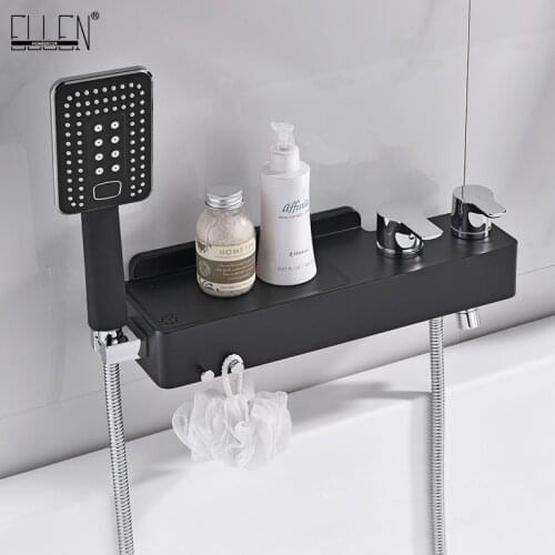 ELLEN Storage Bath Shower Faucet Set Shelves Rianfall Showers Hot Cold Water Mixer Bath Tap with Handshower ELS9252