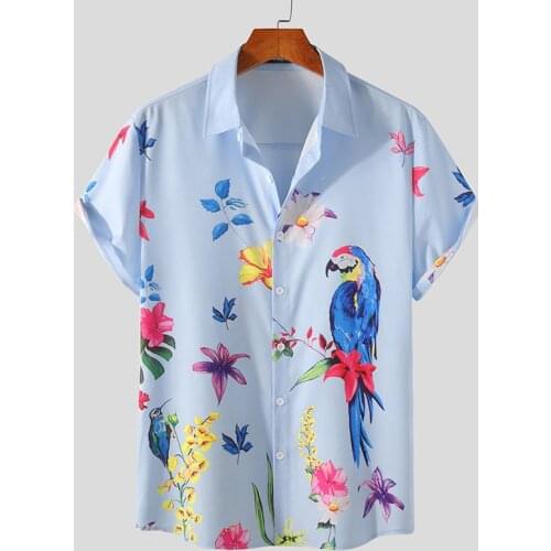 Mens Hawaiian shirt parrot 3D print summer lapel short-sleeved streetwear beach shirt button breathable casual Hawaiian shirt