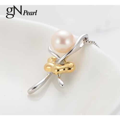 GN Pearl Pendants Necklaces 925 Sterling Silver Natural Freshwater Ballerina Dance Girl 7-8mm Pearls Chain gNPearl Jewelry