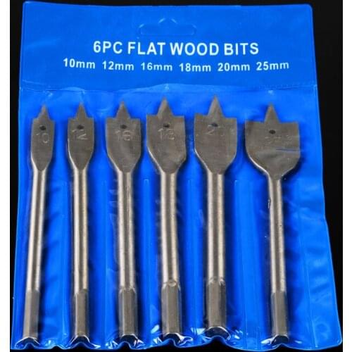 Hot/6pc Wood Flat Drill Sets10mm 12mm 16mm 18mm 20mm 25mm Paddle Flat Wood Boring Drill Bit Set Power Tools With Hex Shank