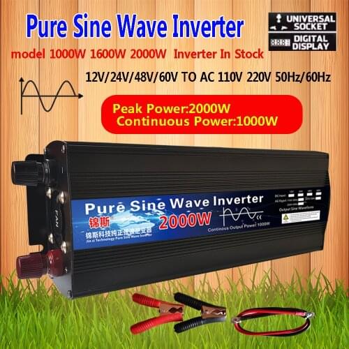 Pure Sine Wave Inverter DC 12V 24V AC 220V 110V 60Hz 1000W 1600W 2000W Power Converter Booster Car solar Inverter Household DIY