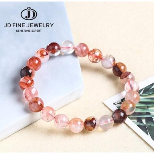 JD Natural Genuine Ghost Quartz Red Gum Flower Crystal Bracelet Muticolor Quartz Beads Bracelets 6/8/10/12mm Full Size