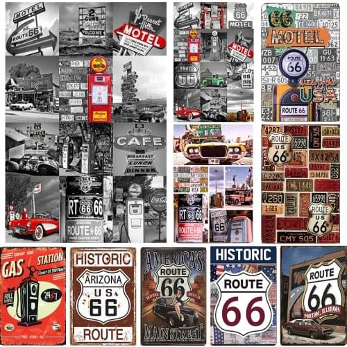 30 *20cm Painting Route 66 Tin Plaque For Gas Station Highway Culture Decoration Home Decor Vintage Metal Plate Sign Wall Poster