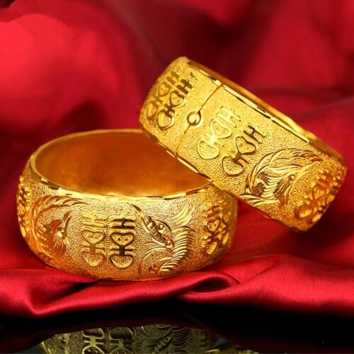 2pcs Novel Bangle for Women Wedding Jewelry Yellow Gold Filled Luxury Bridal Bracelet Gift Can Open
