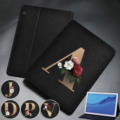 For Huawei MediaPad T3 8.0/T3 10 9.6"/T5 10 10.1" Tablet Cover M5 Lite 10.1"/M5 10.8" Golden Initial Name Pattern Leather Case