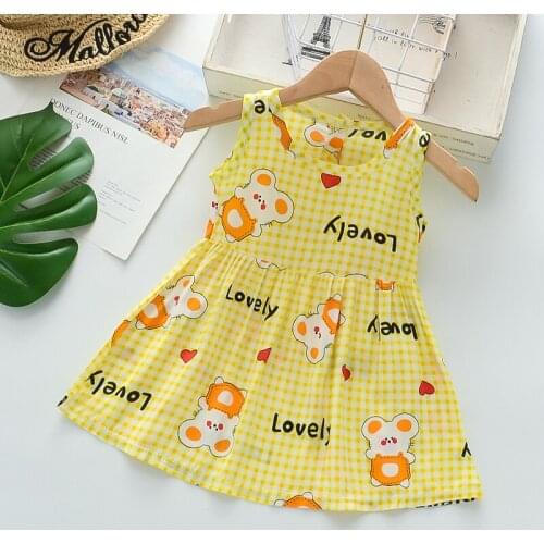 Kids Baby Girls Beautiful Cartoon Dress Princess Summer Sleeveless Mini Tutu Dress Pink Yellow Baby Girls Dress New Kids Dress
