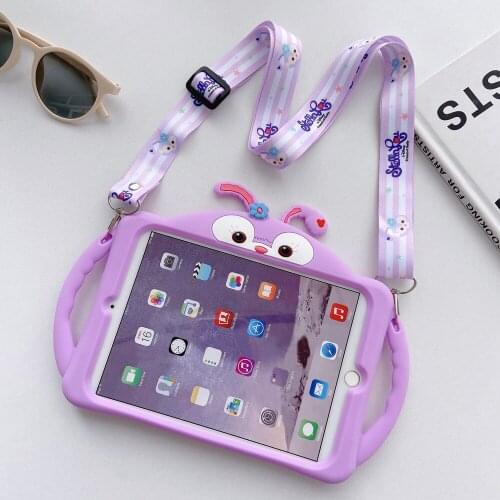 Cute Cartoon Cover for iPad 9.7 2018 2017 Pro 9.7 10.2 8th 7th Air 1 2 Case for Mini 12345 Silicon PC Stand Handle Funda + Strap
