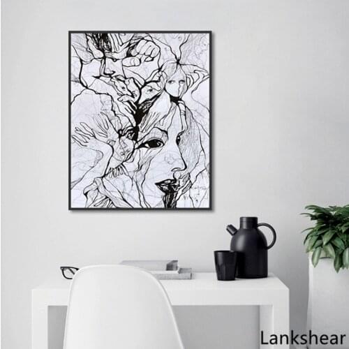 Nordic Style Minimalist Painting On Canvas Printed Cartoon Portrait Cool Girl Wall Art Poster Pictures For Living Room Decor