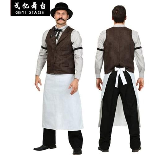 New bar waiter uniform costumes for men halloween costumes carnival cosplay waiter party role play for adult men