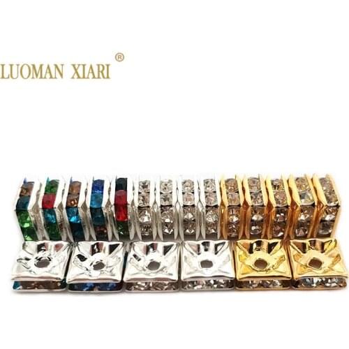 New 100 Pcs AAA 6/8/10 Mm Copper Square Spacers Beads Golden Silvery Plated Rhinestone Rondelles Beads for Jewelry Making DIY