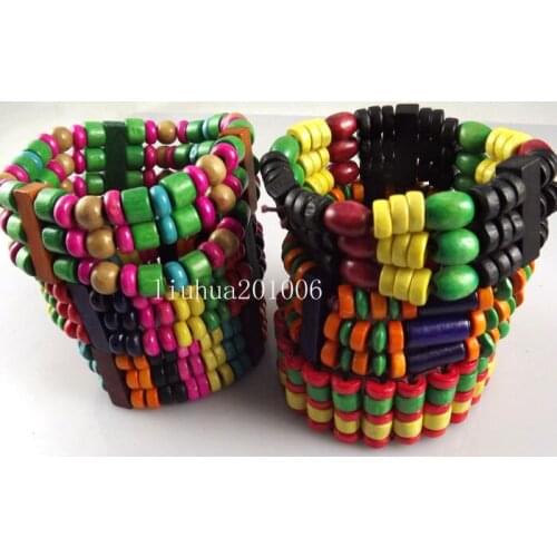 Wholesale 24 pcs Color mix Charm elastic wood beads bracelets