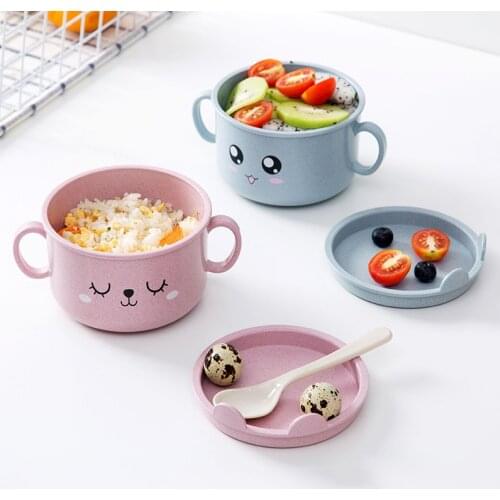 Kids Rice Soup Bowl Baby Food Wheat Tableware Dinnerware for Feeding Baby Dishes Cartoon Children Kids Lunch Plate