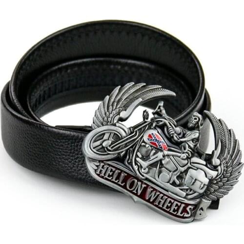 European and American Style Hell on Wheels Motorcycle Rider with Wings Belt Buckle Metal Rock Punk Western Cowboy Belt Accessory