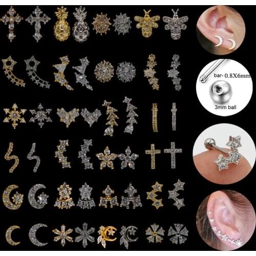 Dreamlee 1pc 20g Silver Color & Gold Ear Helix Tragus Cartilage Stud Earrings Labret Monroe Lip Stud Piercing Body Jewelry