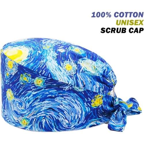 Anime Scrub Cap 100% Cotton Cartoon Print Nursing Caps Beauty Salon Pet Shop Nurse Working Accessories Surgicals Hat Wholesale
