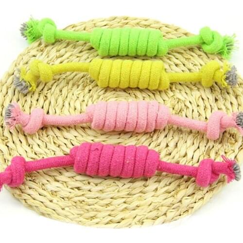 Pet Dog Puppy Cotton Chew Knot Toy Pets dogs pet supplies Durable Braided Bone Rope 26CM Candy Color (Random Color )